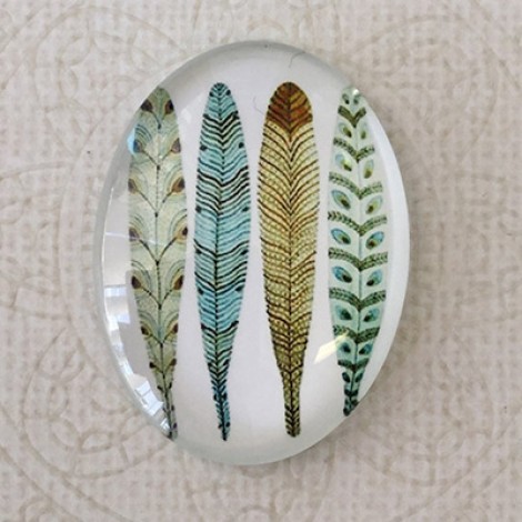 30x40mm Oval Art Glass Cabochons - Four Feathers - each