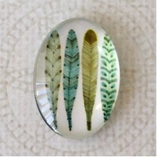 18x25mm Art Glass Oval Glass Cabochons - Four Feathers - Each