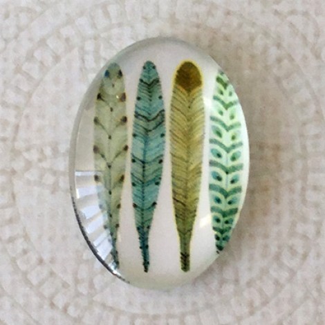 18x25mm Art Glass Oval Glass Cabochons - Four Feathers - Each 18x25mm Art Glass Oval Glass Cabochons - Four Feathers - Each
