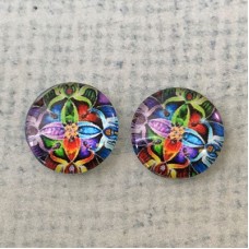 12mm Art Glass Backed Cabochons - Rainbow Mandala - Per Pair