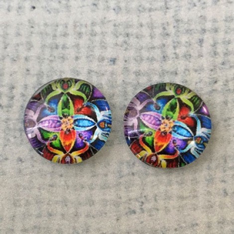 12mm Art Glass Backed Cabochons - Rainbow Mandala
