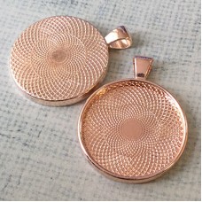 30mm (ID) Rose Gold Plated Round Bezel Pendant Setting - Each