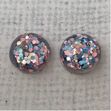12mm Resin Glitter Cabochons - Blue, Pink + Gold - Pack of 10