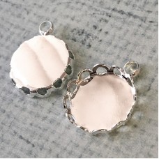 12mm ID Silver Plated Brass Fancy Round Cabochon Settings - Pack of 10