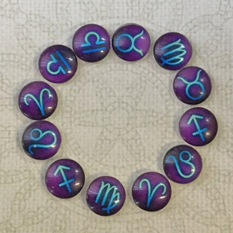 12mm Art Glass Backed Cabochons - Horoscope Zodiac Set 1 - Set of 12 12mm Art Glass Backed Cabochons - Horoscope Zodiac Set 1 - Set of 12