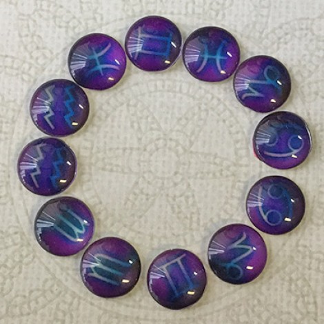 12mm Art Glass Backed Cabochons - Horoscope Zodiac Set 2 - Set of 12 12mm Art Glass Backed Cabochons - Horoscope Zodiac Set 2 - Set of 12