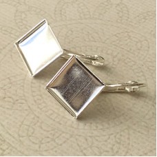 12mm ID Square Diagonal Silver Plated Leverback Earring Settings - Pack of 2 Pair
