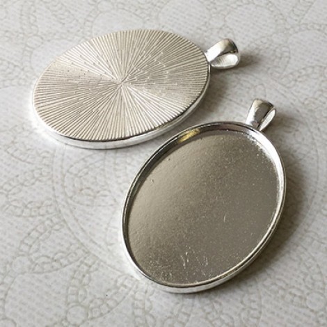 30x40mm ID Bright Silver Plated Oval Bezel Pendant Settings - Pack of 2