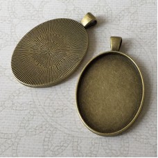 30x40mm ID Antique Bronze Plated Oval Bezel Pendant Setting - Pack of 2
