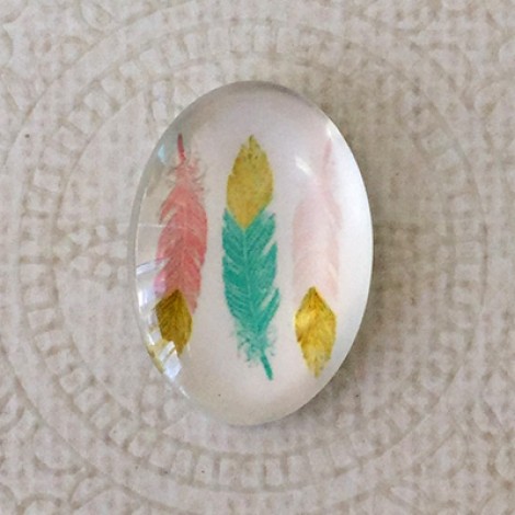 18x25mm Art Glass Oval Glass Cabochons - Pastel Feathers - Each 18x25mm Art Glass Oval Glass Cabochons - Pastel Feathers - Each