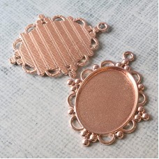 30x40mm Rose Gold Plated Oval Bezel Pendant Setting - Pack of 2
