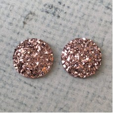 12mm  Rose Gold Druzy Resin Cabochons - Pack of 10