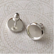 10mm ID Silver Plated Bezel Earposts w-Bullet Clutches - Pack of 2 Pair