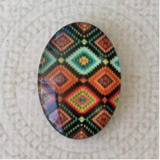 18x25mm Art Glass Oval Glass Cabochons - Aztec Geometric - Each
