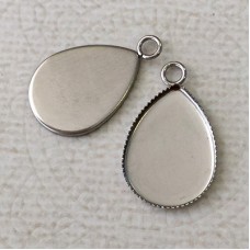 13x18mm ID Stainless Steel Teardrop Cabochon Drop Setting - 2 Pair