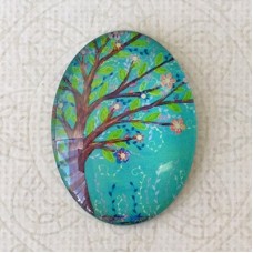 30x40mm Oval Art Glass Cabochons - Tree of Life 10 - each