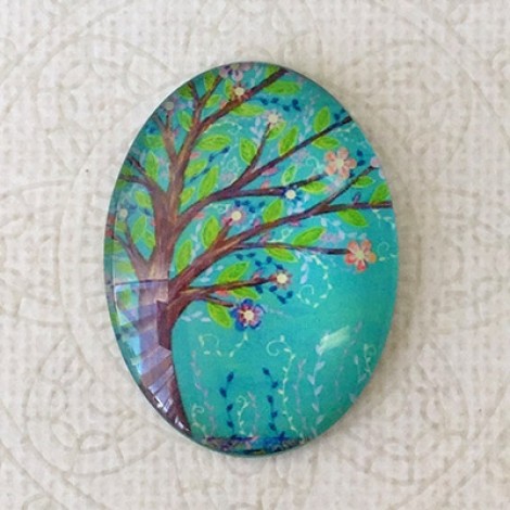 30x40mm Oval Art Glass Cabochons - Tree of Life 10 - each