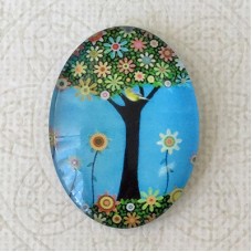 30x40mm Oval Art Glass Cabochons - Tree of Life 12 - each