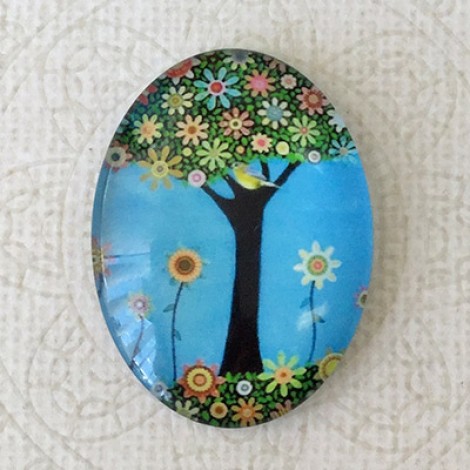 30x40mm Oval Art Glass Cabochons - Tree of Life 12 - each