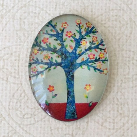 30x40mm Oval Art Glass Cabochons - Tree of Life 5 - each 30x40mm Oval Art Glass Cabochons - Tree of Life 5 - each