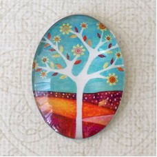30x40mm Oval Art Glass Cabochons - Tree of Life 6 - each