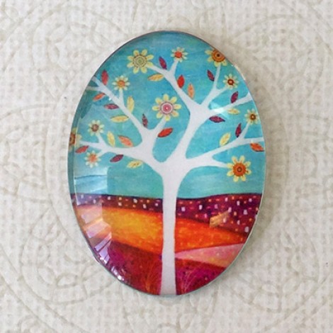 30x40mm Oval Art Glass Cabochons - Tree of Life 6 - each 30x40mm Oval Art Glass Cabochons - Tree of Life 6 - each