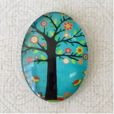 30x40mm Oval Art Glass Cabochons - Tree of Life 7 - each