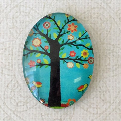 30x40mm Oval Art Glass Cabochons - Tree of Life 7