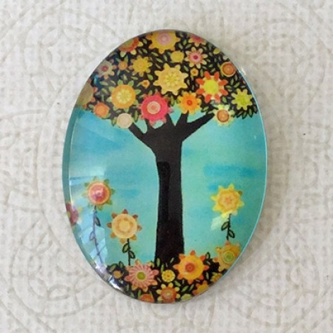 30x40mm Oval Art Glass Cabochons - Tree of Life 8 - each 30x40mm Oval Art Glass Cabochons - Tree of Life 8 - each
