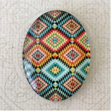 30x40mm Oval Art Glass Cabochons - Aztec Geometric - each