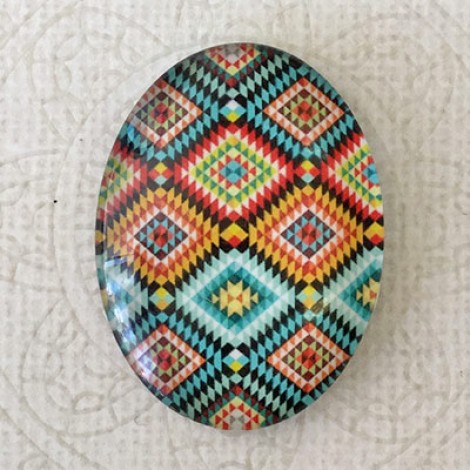 30x40mm Oval Art Glass Cabochons - Aztec Geometric - each 30x40mm Oval Art Glass Cabochons - Aztec Geometric - each