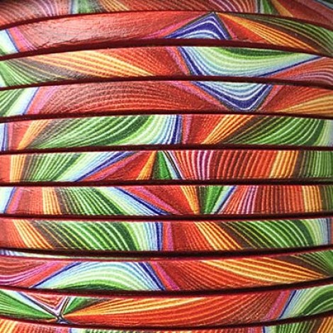 5mm Flat Printed Euro Leather Cord - Carnival - Per metre