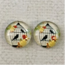 12mm Art Glass Backed Cabochons - Birdcage - Per Pair