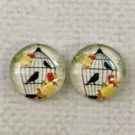 12mm Art Glass Backed Cabochons - Birdcage - Per Pair