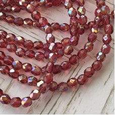 4mm Czech Firepolish Beads - Fuchsia Celsian  - Pack of 50
