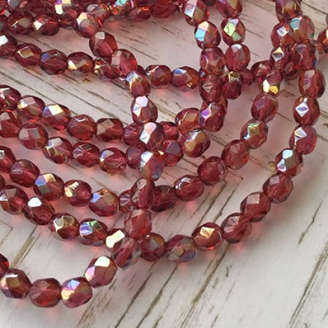 4mm Czech Firepolish Beads - Fuchsia Celsian  - Pack of 50
