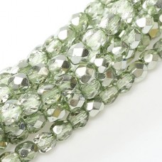 4mm Czech Firepolish Beads - Crystal Sea Foam Metallic Ice - Pack of 50