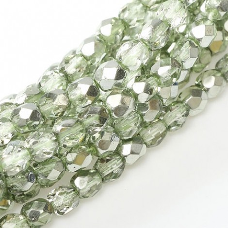 4mm Czech Firepolish Beads - Crystal Sea Foam Metallic Ice - Pack of 50