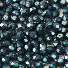 4mm Czech Firepolish Beads - Jet Heavy Metal Turquoise - Pack of 50