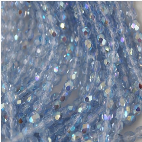 4mm Czech Firepolish Beads - Light Sapphire AB - Pack of 50