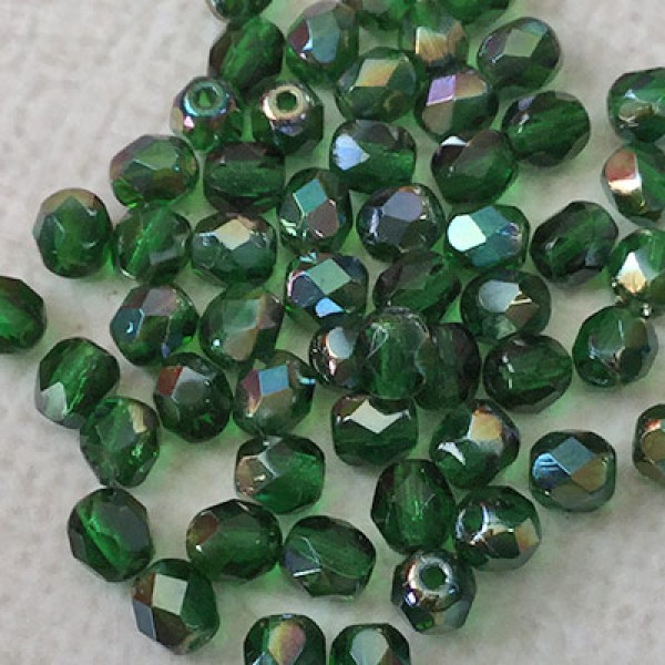 Emerald Celsian 50 4mm Czech Glass Firepolish Beads 