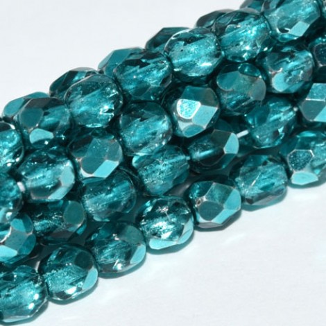 6mm Czech Firepolish Beads - Crystal Marine Metallic Ice - Pack of 20