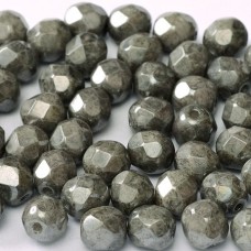 6mm Czech Firepolish Beads - Chalk White Grey Luster - Pack of 20