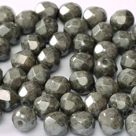 6mm Czech Firepolish Beads - Chalk White Grey Luster - Pack of 20 6mm Czech Firepolish Beads - Chalk White Grey Luster - Pack of 20