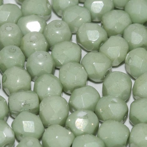 6mm Czech Firepolish Beads - Chalk White Mint Luster - Pack of 20