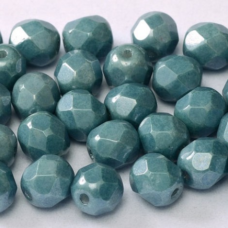 6mm Czech Firepolish Beads - Chalk White Baby Blue Luster - Pack of 20