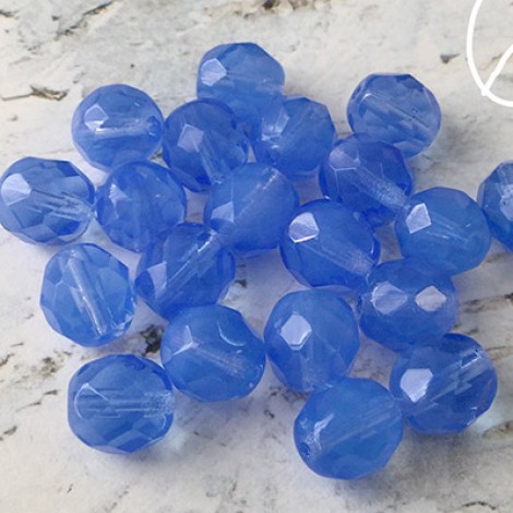 8mm Czech Firepolish Beads - Milky Sapphire - Pack of 20