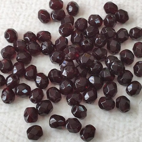 4mm Czech Fire-Polished Beads - Dark Garnet - Pack of 50