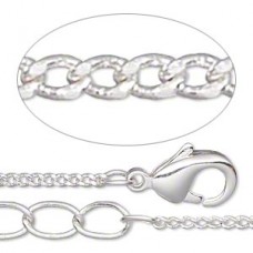 1mm 24in (60cm) Silver Plated Curb Necklace with Extension Chain - Each
