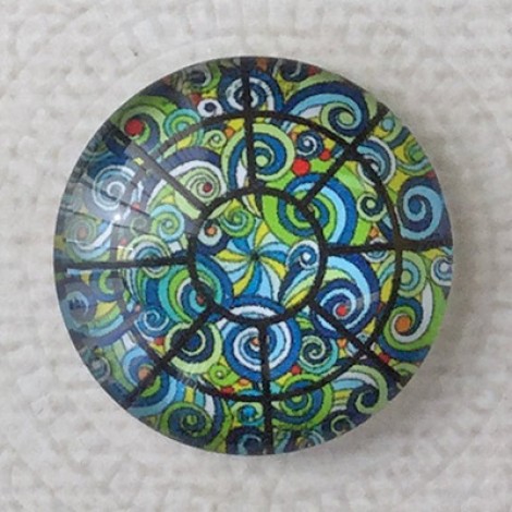 25mm Art Glass Backed Cabochons - Mandala 7 - Each 25mm Art Glass Backed Cabochons - Mandala 7 - Each